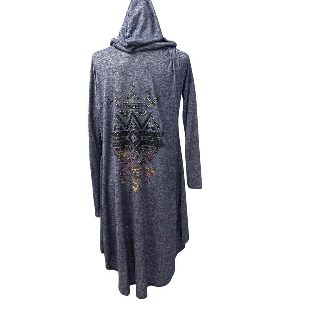 VOCAL Womens Hoodie Tunic Cardigan Size XL Aztec Studded Lightweight Jacket Boho - Picture 2 of 11